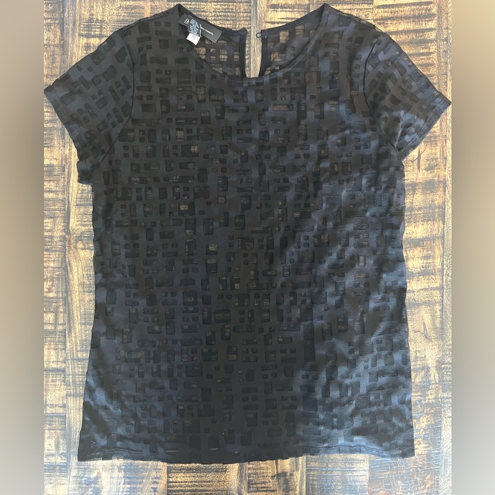 INC International Concepts Black Sequin Short Sleeve Blouse